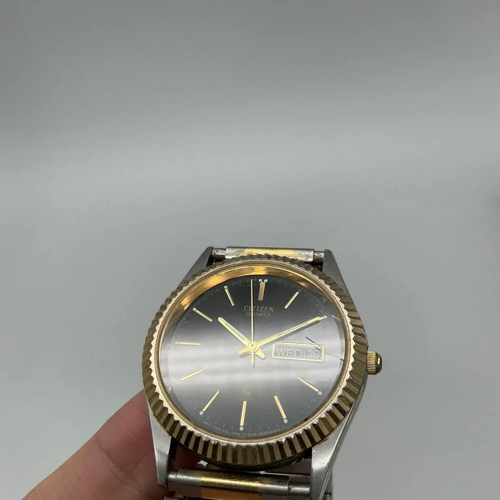 Vintage Citizen 6100 Mens Watch 36mm Day-Date Two Tone Expansion New Battery